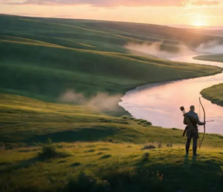 Spokojna dolina z drewnianą strzelnicą łuczniczą w Arrow Valley