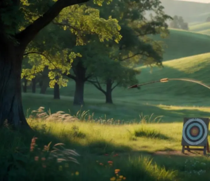 Strzała lecąca po zakrzywionej trajektorii w wietrznej dolinie Arrow Valley